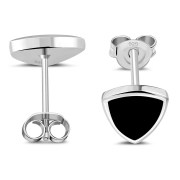 Large Black Onyx Triangle Stud Silver Earrings, e325